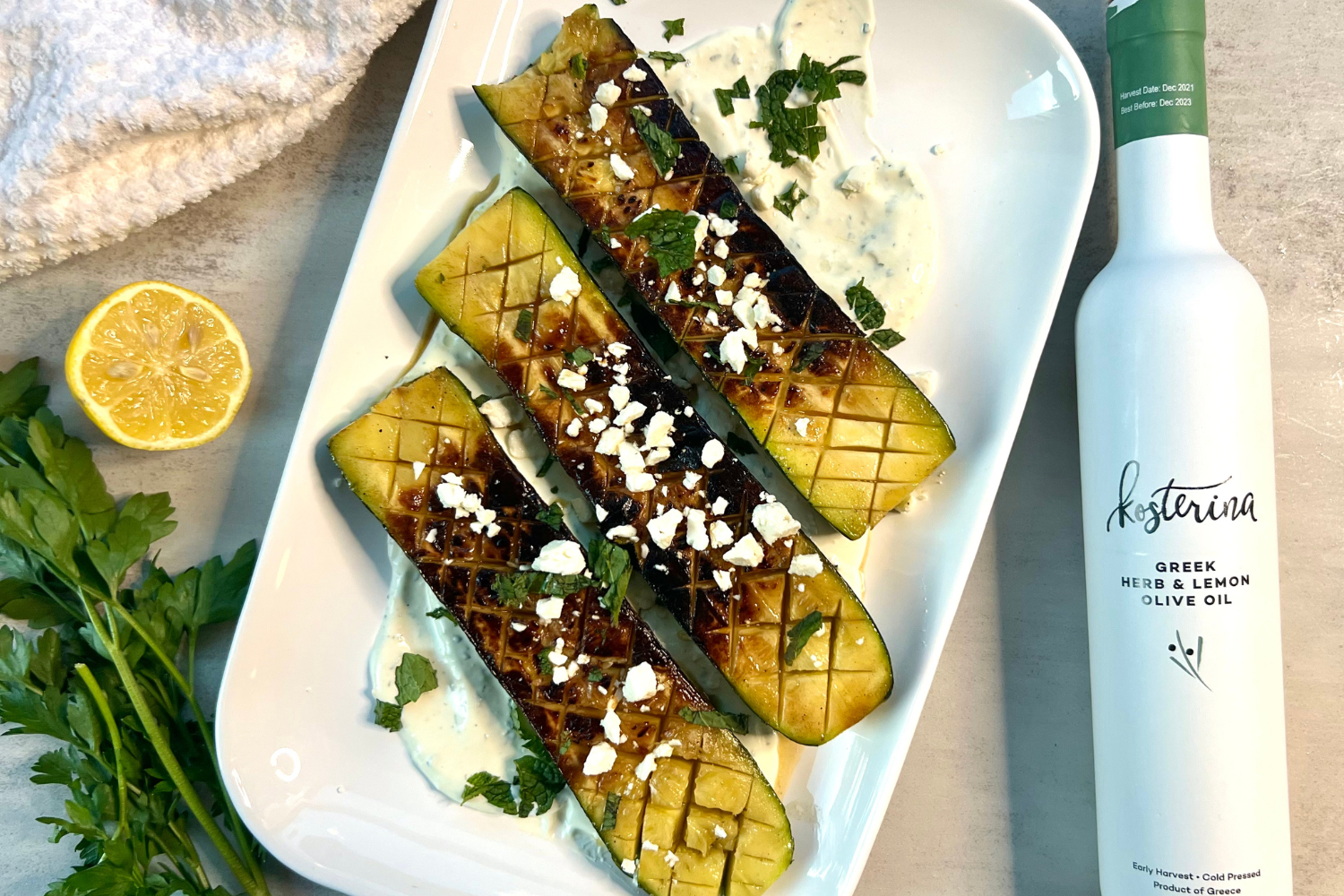 Zucchini with Greek Yogurt Garlic & Lemon Sauce