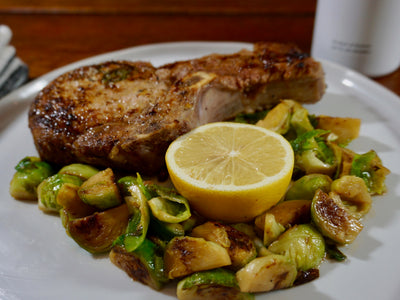 Keto Bone-in Greek Pork Chops with Brussel Sprouts