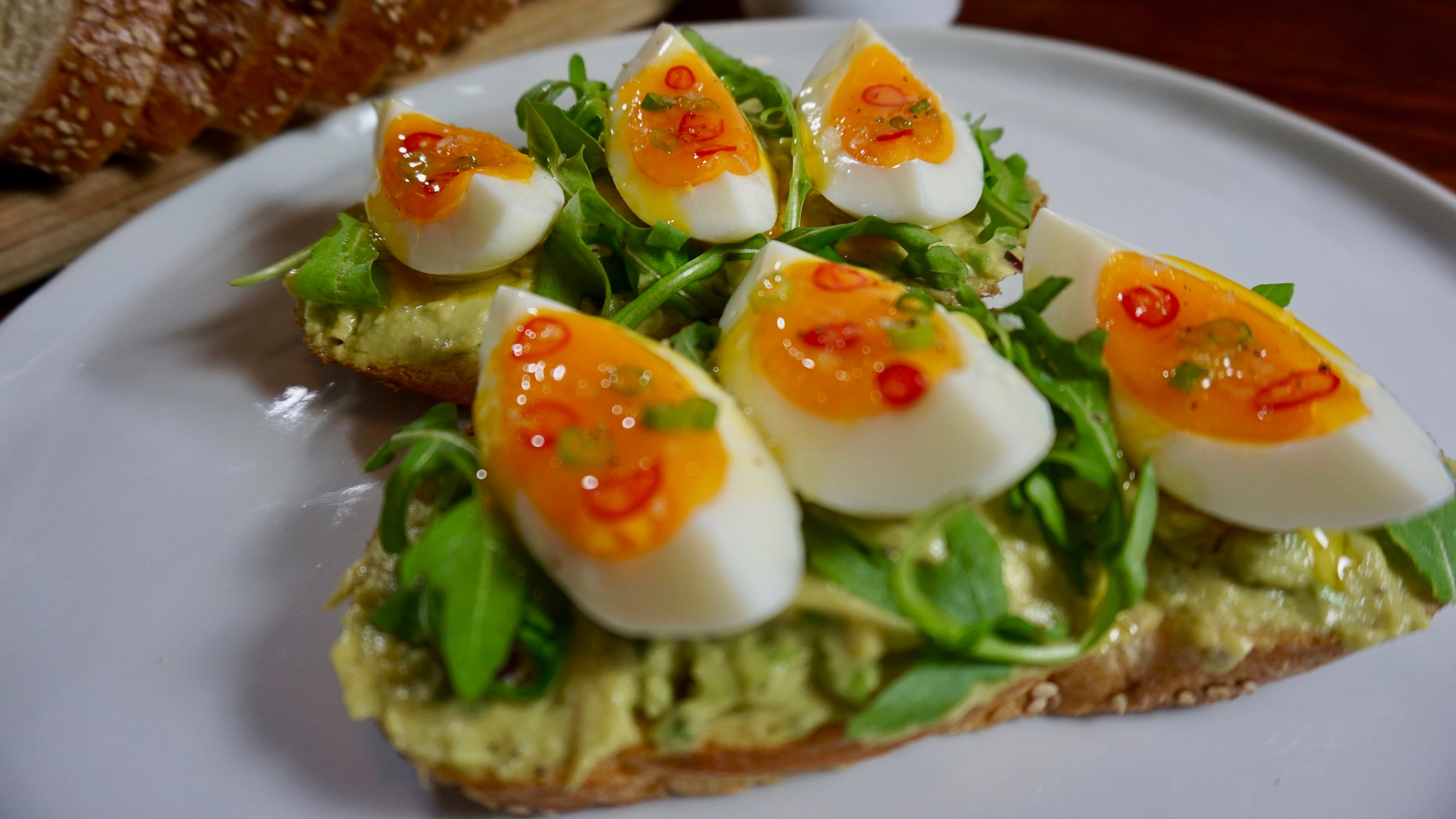 Spicy Avocado Toast & Jammy Eggs with Arugula