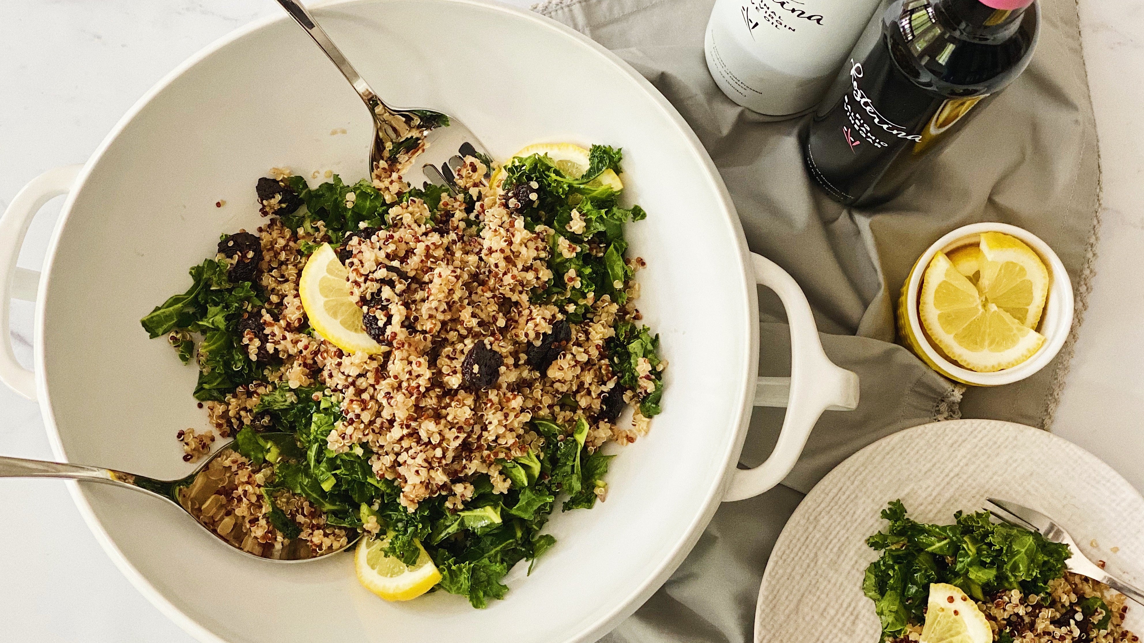 Fresh Kale, Dried Cherry and Quinoa Salad