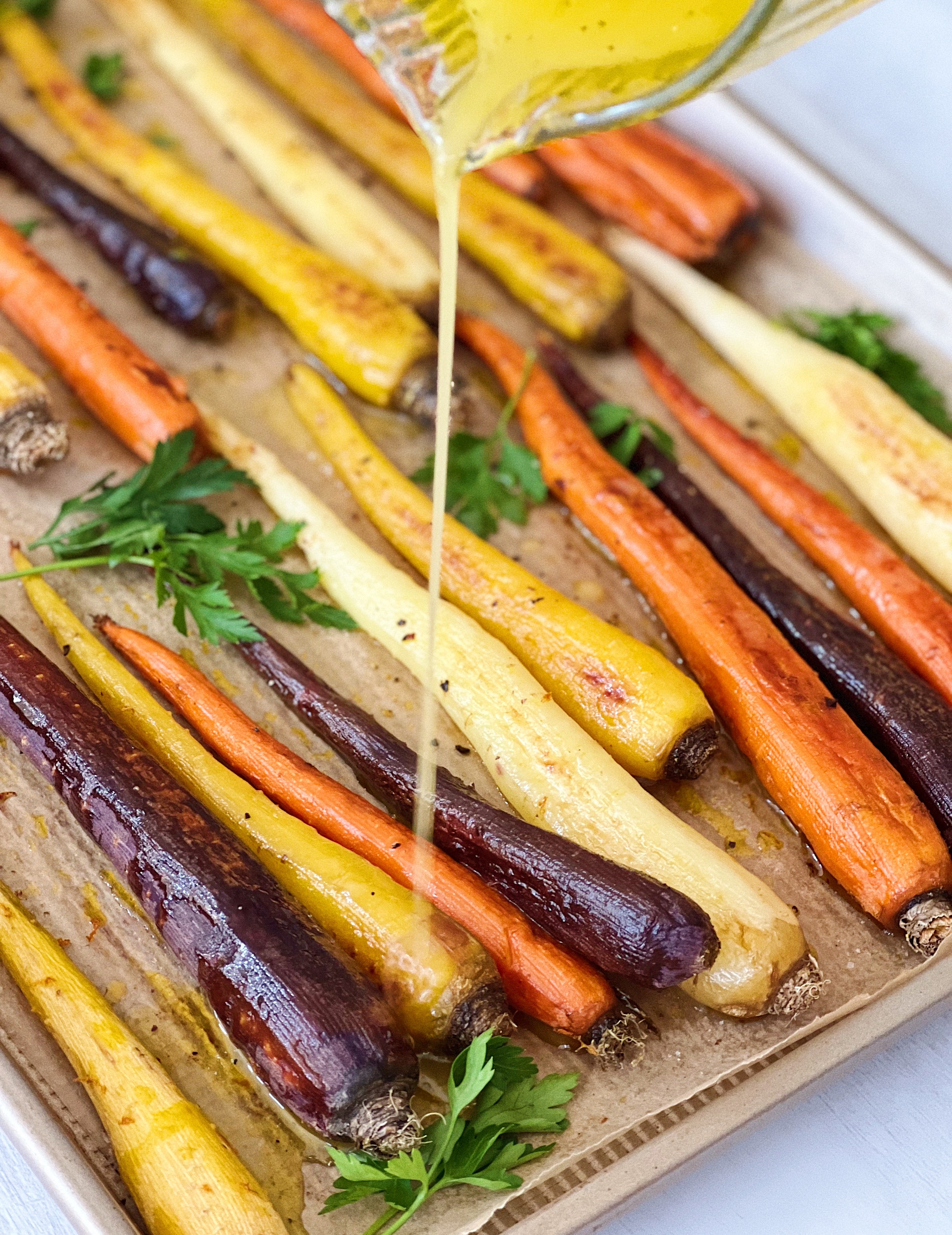 Roasted Rainbow Carrots with Orange Vinagrette