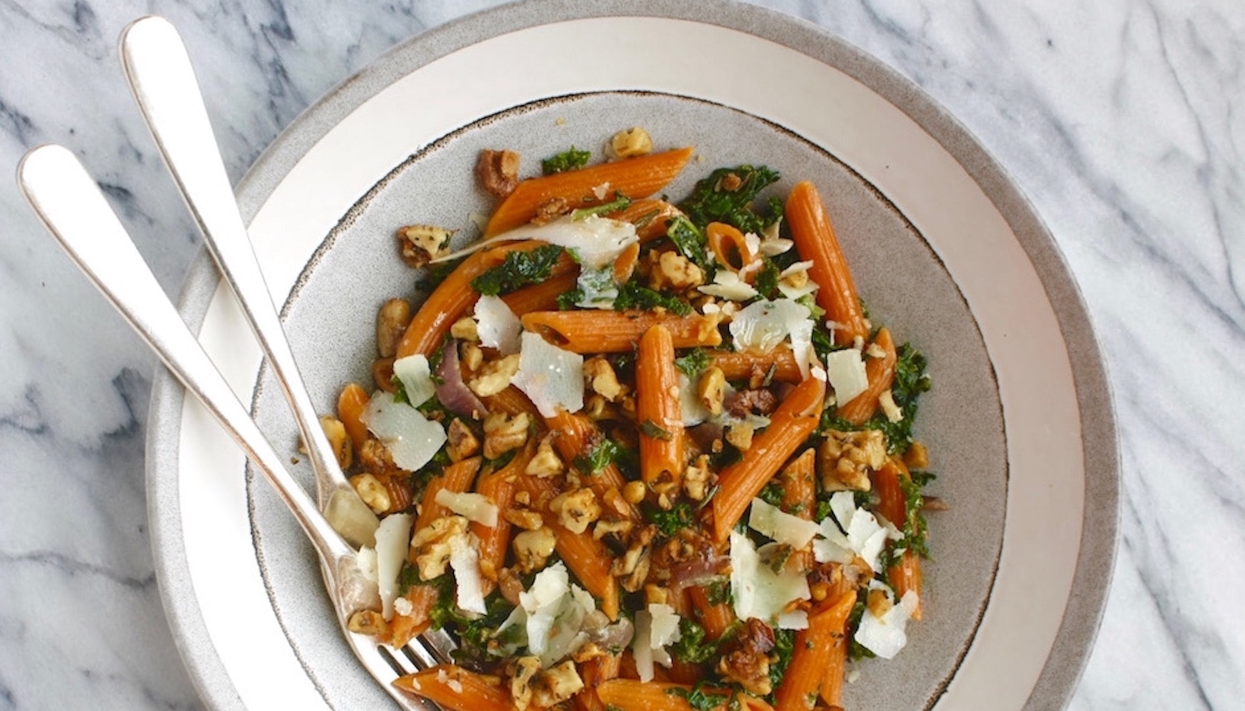 Penne with Garlic Kale & Toasted Walnuts