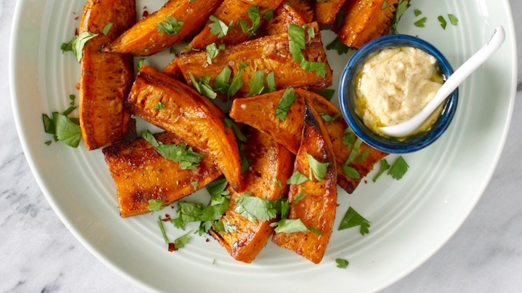 Spicy Sweet Potato Fries with Creamy Tahini Sauce