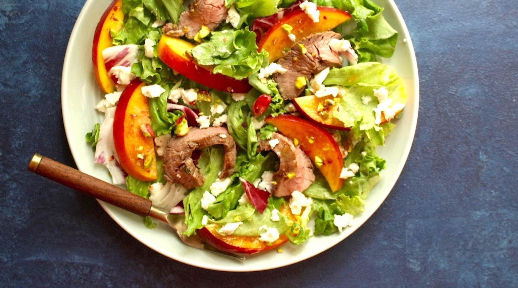 Steak Salad with Peaches and Goat Cheese