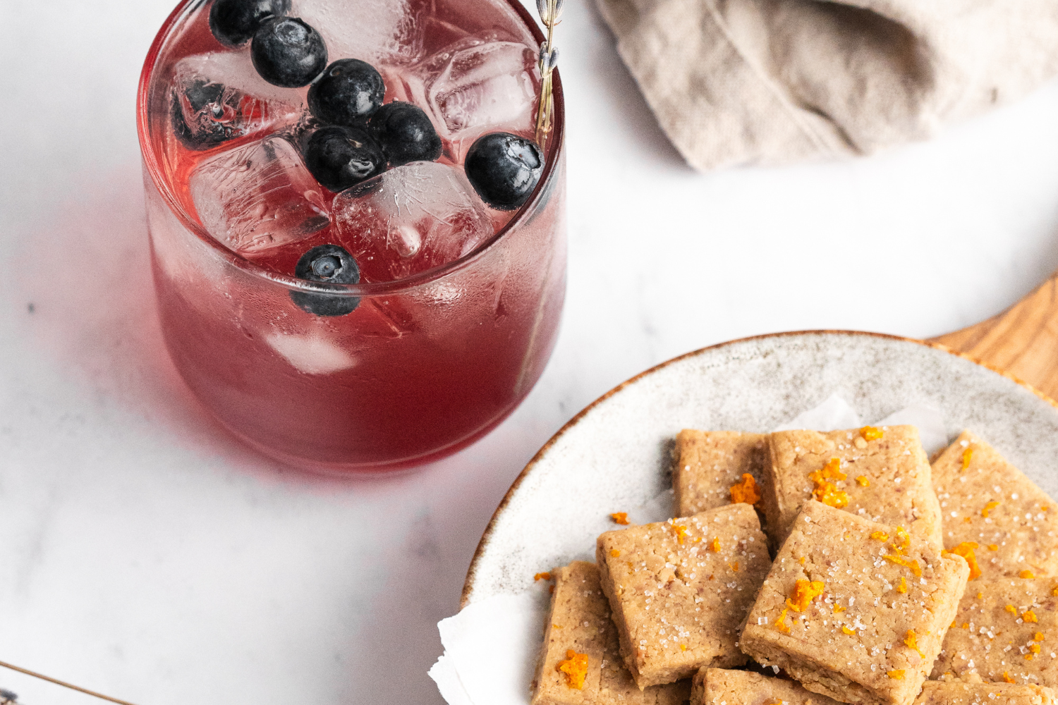 Crushed Blueberry Mocktail & Orange Ginger Shortbread Bites
