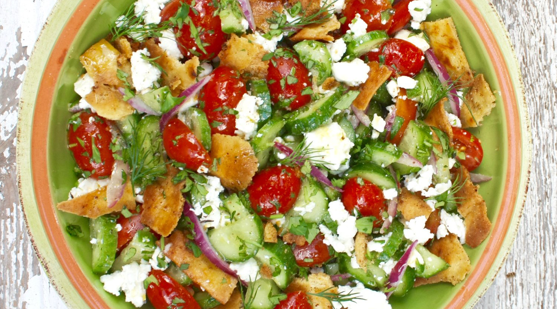 Mediterranean Salad with Toasted Pita