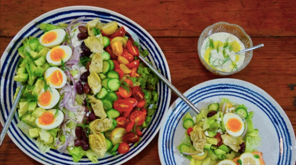 Greek Cobb Salad with Oregano Roasted Salmon