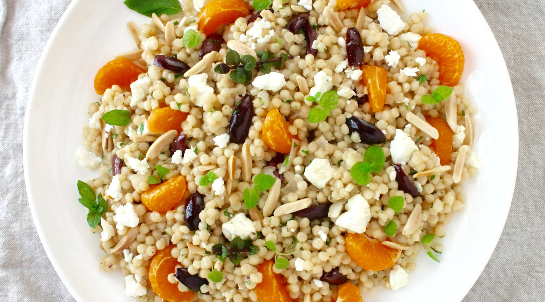 Pearl Couscous Salad with Feta, Olives and Fresh Herbs